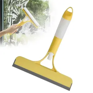 3 in 1 Window Cleaning Scraper, 2025 New Squeegee for Shower Glass, 3 in 1 Spray Function for Glass Doors for Windows Glass, Mirrors Scraper, Brush (Yellow)