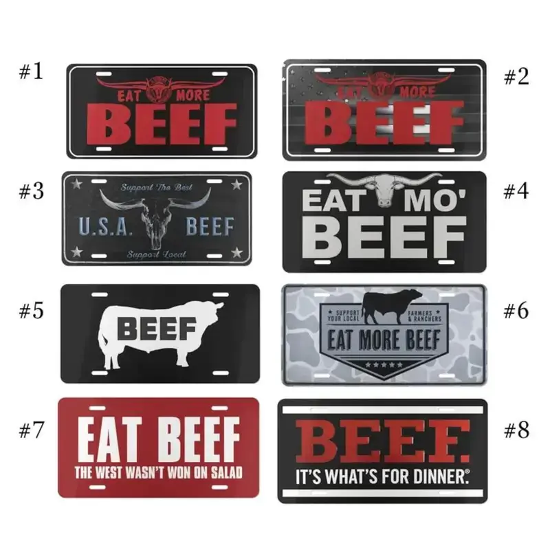 Eat More Beef License Plate, Western Cattle Rancher Truck Decor