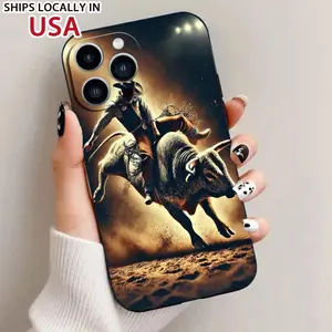 Straight Edge Phone Case for iPhone 15 Plus 16 Pro Max 14 13 12 11 XS XR Cowboy Pattern Drop Protection Shockproof Soft Silicone smartphone Cover