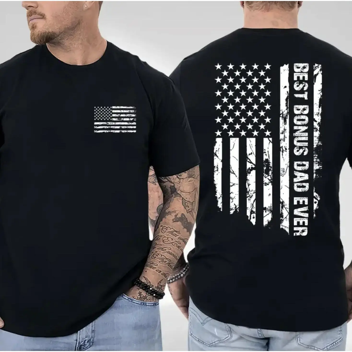 Best Bonus Dad Ever Flag 2 Sided Shirt, Funny Step Dad Shirt, Cool Dads Club, Father's Day Shirt, Humorous Shirt, Best Dad Ever, Dad Jokes Shirt, Gift For Dad, Full Sizes, Full Colors graphic tees