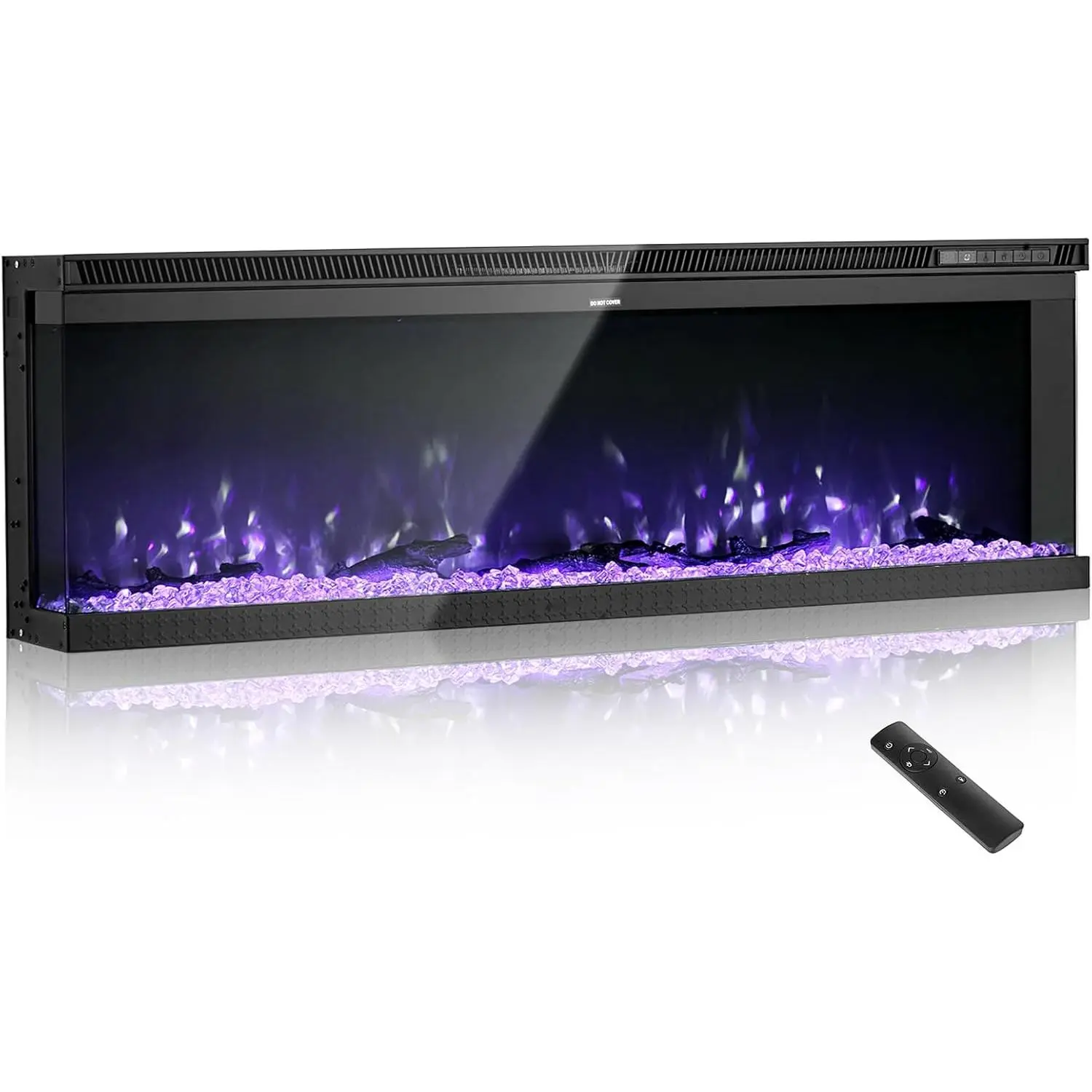VEVOR 60 inch Electric Fireplace, Three-Sided Glass Wall Mounted Recessed Fire Place with Remote Control, Timer, 1500W, Adjustable Flame Color Brightness,Overheat Protection, for Living Room,Bedroom