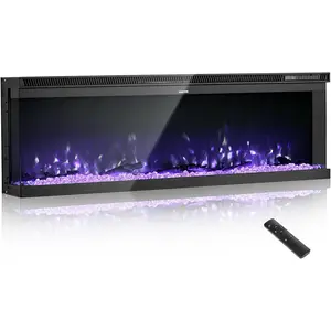 VEVOR 60 inch Electric Fireplace, Three-Sided Glass Wall Mounted Recessed Fire Place with Remote Control, Timer, 1500W, Adjustable Flame Color Brightness,Overheat Protection, for Living Room,Bedroom