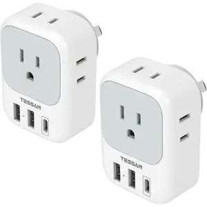 TESSAN Italy Travel Plug Adapter 2 Pack Type L Power Adaptor with 4 Outlets 3 USB Charger 1 USB C Port for US Chile Libya Syria Tunisia Uruguay