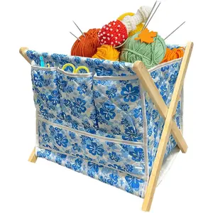 Gkesgm Yarn Storage Organizer for Yarn Skeins，Large Crochet Yarn Holder Case for Carrying Projects, Knitting Needles, Crochet Hooks and Other Accessories