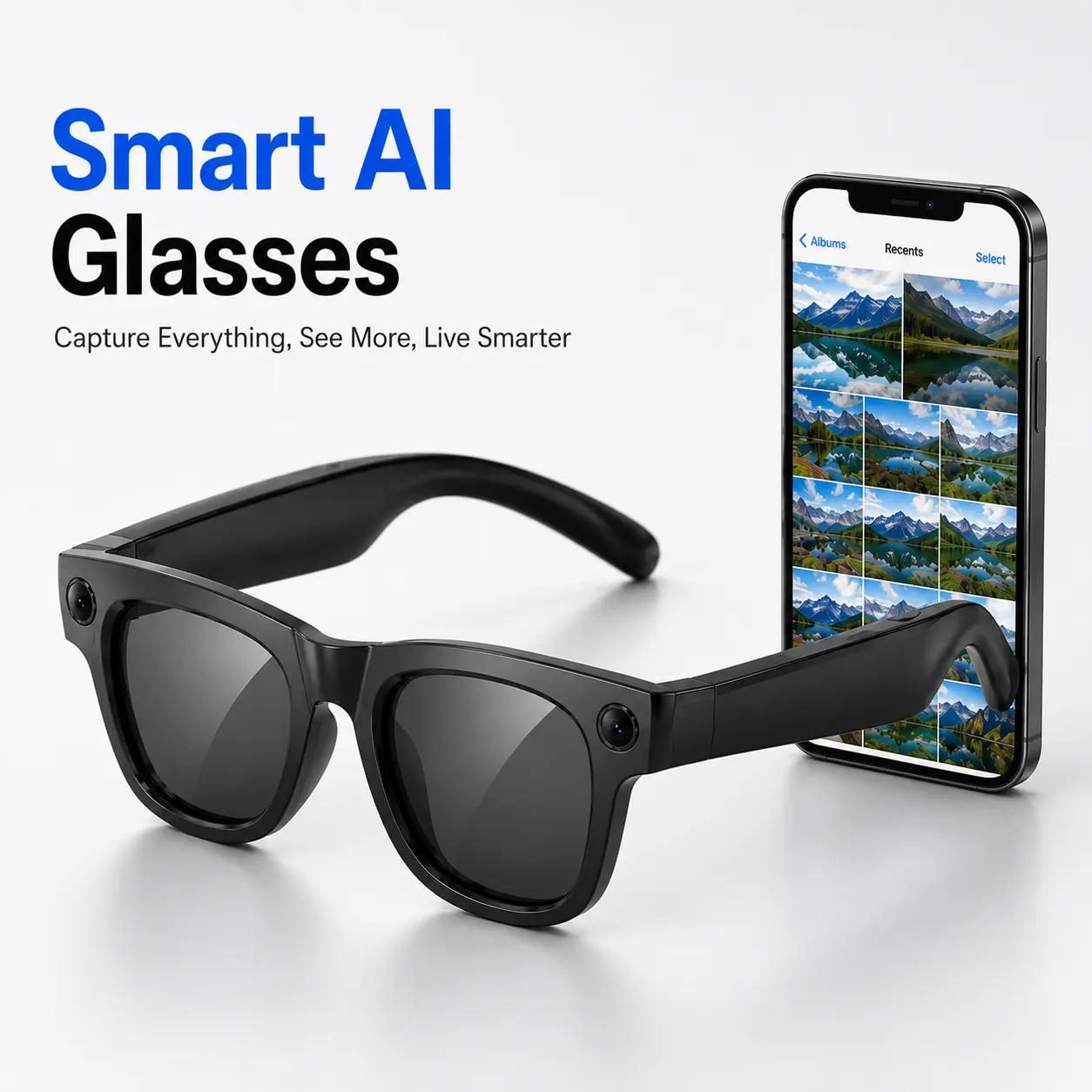 AI Smart Camera Glasses 8MP 290mAh ,  Hands-Free POV Photo & Video Recording, AI Translation, Wireless Calls and Music, Long Battery Life, Stylish Unisex Eyewear for Travel, Work and Daily Vlogging Wearable，UV Protection