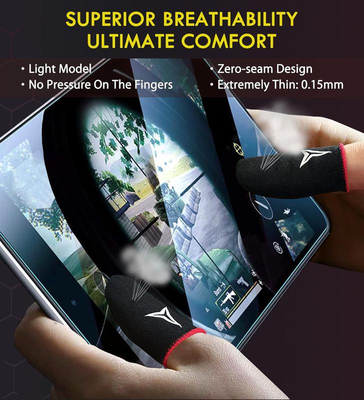 6 Pack Mobile Phone Gaming Finger Sleeves, Nuozme Finger Sleeves Compatible with All Touchscreen Devices, 0.15mm Superconducting Nanofibers, Smooth Feel, Anti-Sweat, Extremely Thin, Red Edge
