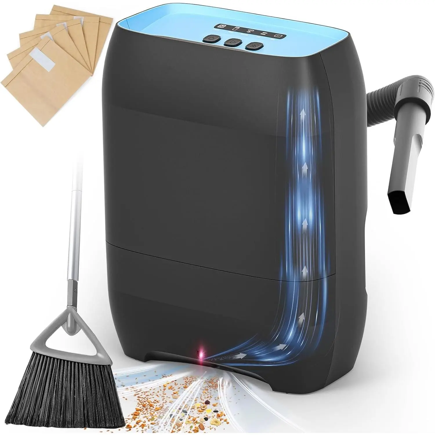 Touchless Vacuum Automatic Dustpan, Electric Dustpan with 5-Pack Disposable Dust Bags, 17KPA  Suction, IR Sensor, LED , Handheld Accessories for Floors/Corners//Salons