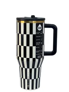 HydroJug 40oz Easter Checkered Traveler Tumbler 24hr Cold 12hr Hot BPA-Free Coffee Drink Mug with Gold Rim & Leak-Resistant Lid