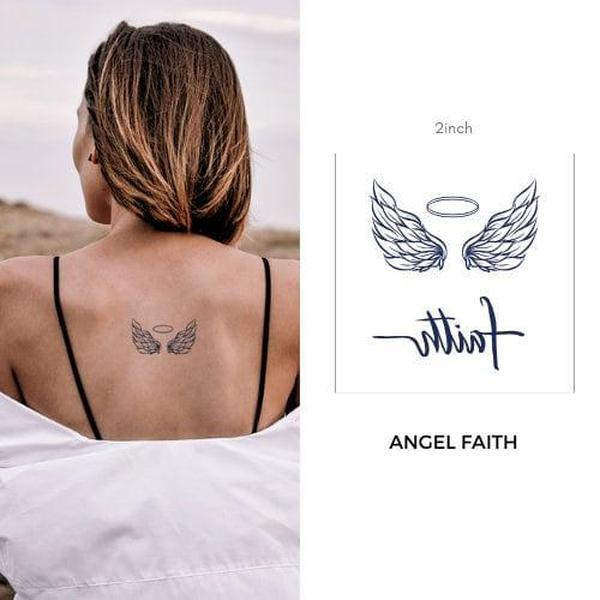 Angel Wing Tattoo Faith Tattoo Letter Tattoo Temporary Tattoo 2 Week Tattoo Semi Permanent Tattoo Design Christian Tattoo Spiritual Tattoo