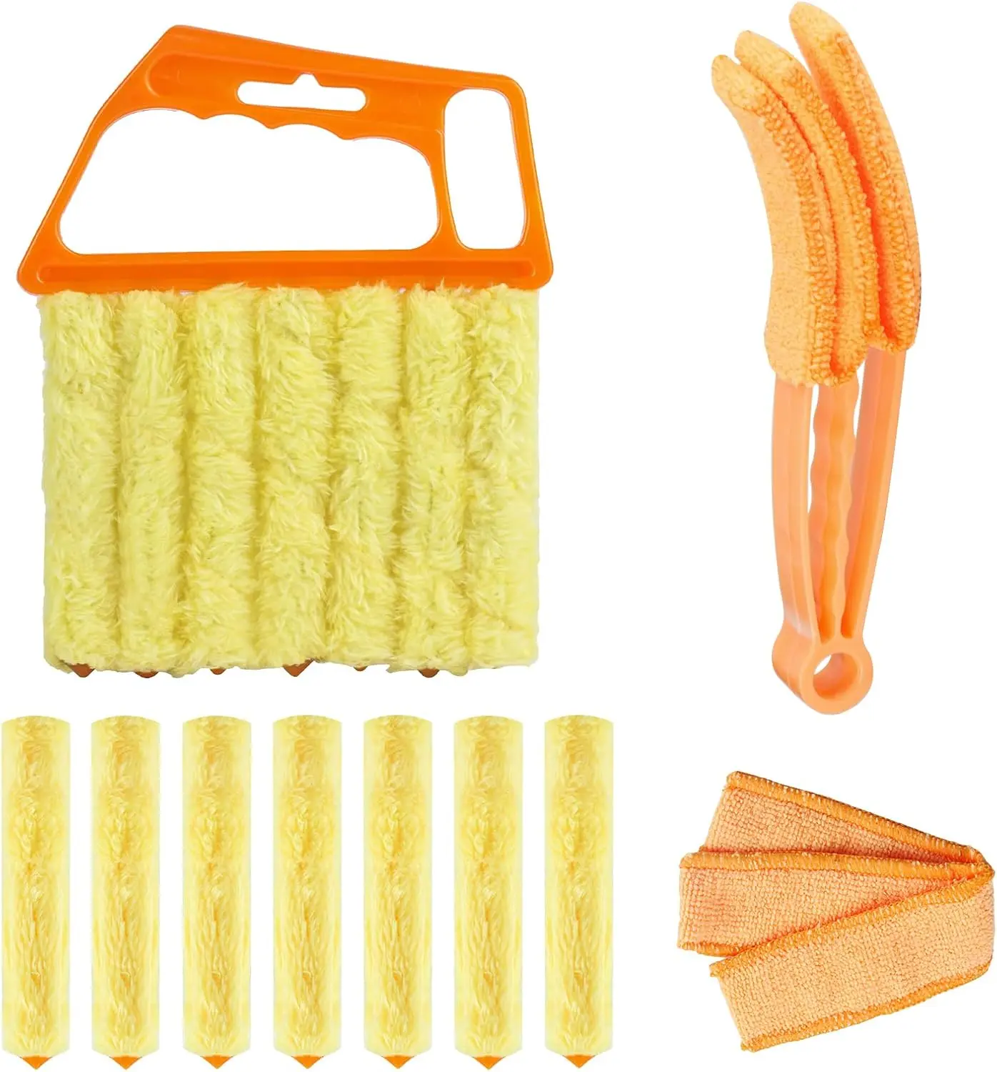 10-Pack Window Blind Cleaner Set: Includes 1 7-Finger Detail Brush, 1 Shutter Cleaning Brush, and Replacement Heads. Efficient for Blinds, Vents, Keyboards, and More.