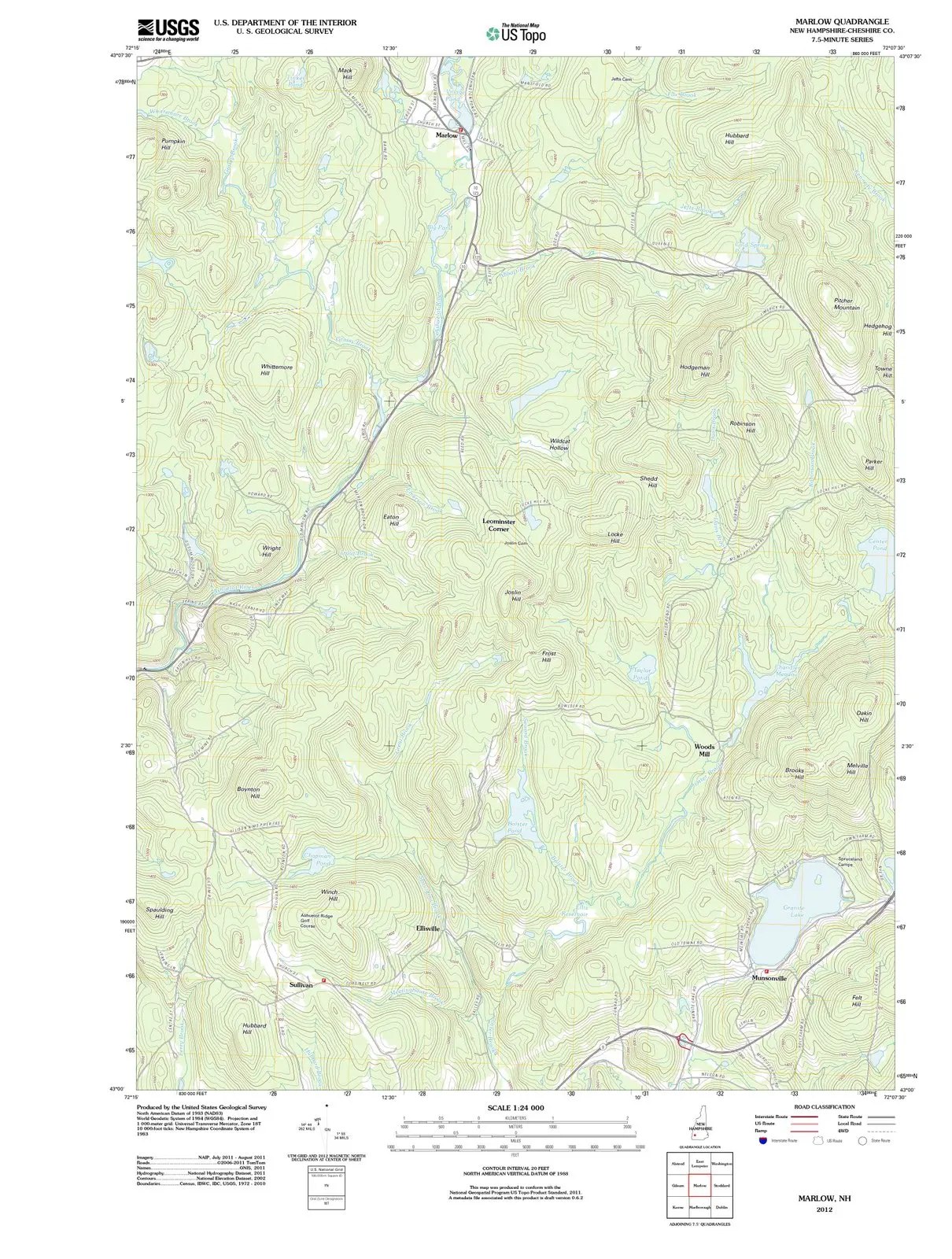 Marlow New Hampshire USGS Topographic Quadrangle Map, 2012, 1:24000