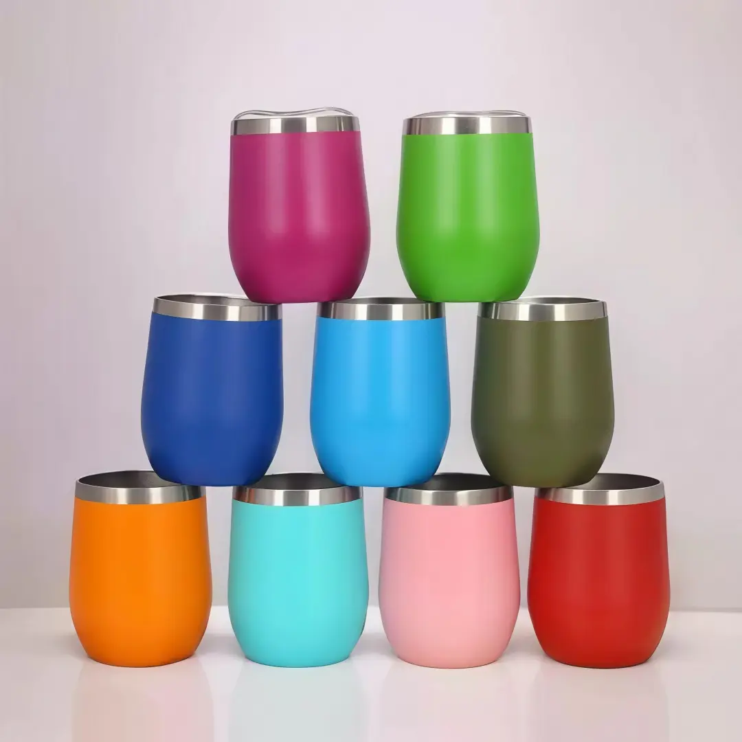 LMMMAKE 1PC 12 oz 304 Stainless Steel Stemless Wine Tumbler, Double‑Wall Vacuum Insulated Shatterproof Reusable Drinkware, Leakproof Straw‑Friendly Lid, Portable Dishwasher‑Safe Cup for Hot & Cold Drinks