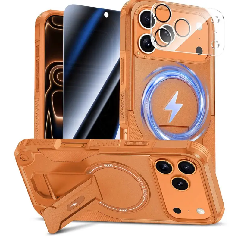 iPhone 17 Pro Max Case with Privacy Screen Protector Orange Cover Protection Shockproof