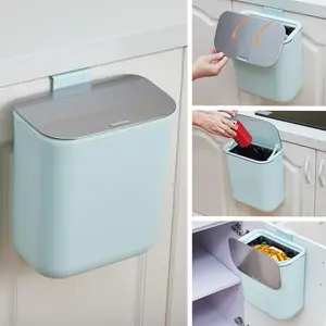 Garvee 2.4 Gallon Hanging Compost Bin with Stainless Steel Lid, Under Sink Kitchen Cabinet Door Mounted Food Waste Container for RV, Bathroom, Office Use