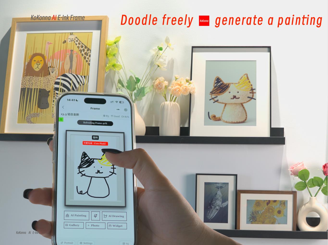 【kokonna】4" E-Ink Photo Frame | AI Art Creaation & Remote App Upload | Solid Walnut Wood | 5-mouth Battery Life | Zero Glare Smart Digital Desk Decor