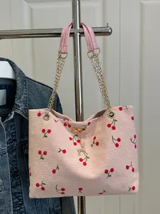 Women's Cherry Magnet Closure Tote Bag, Fashionable and Versatile, Large Capacity, Elegant and Cute, Suitable for School and Work, Stylish Versatile Bag