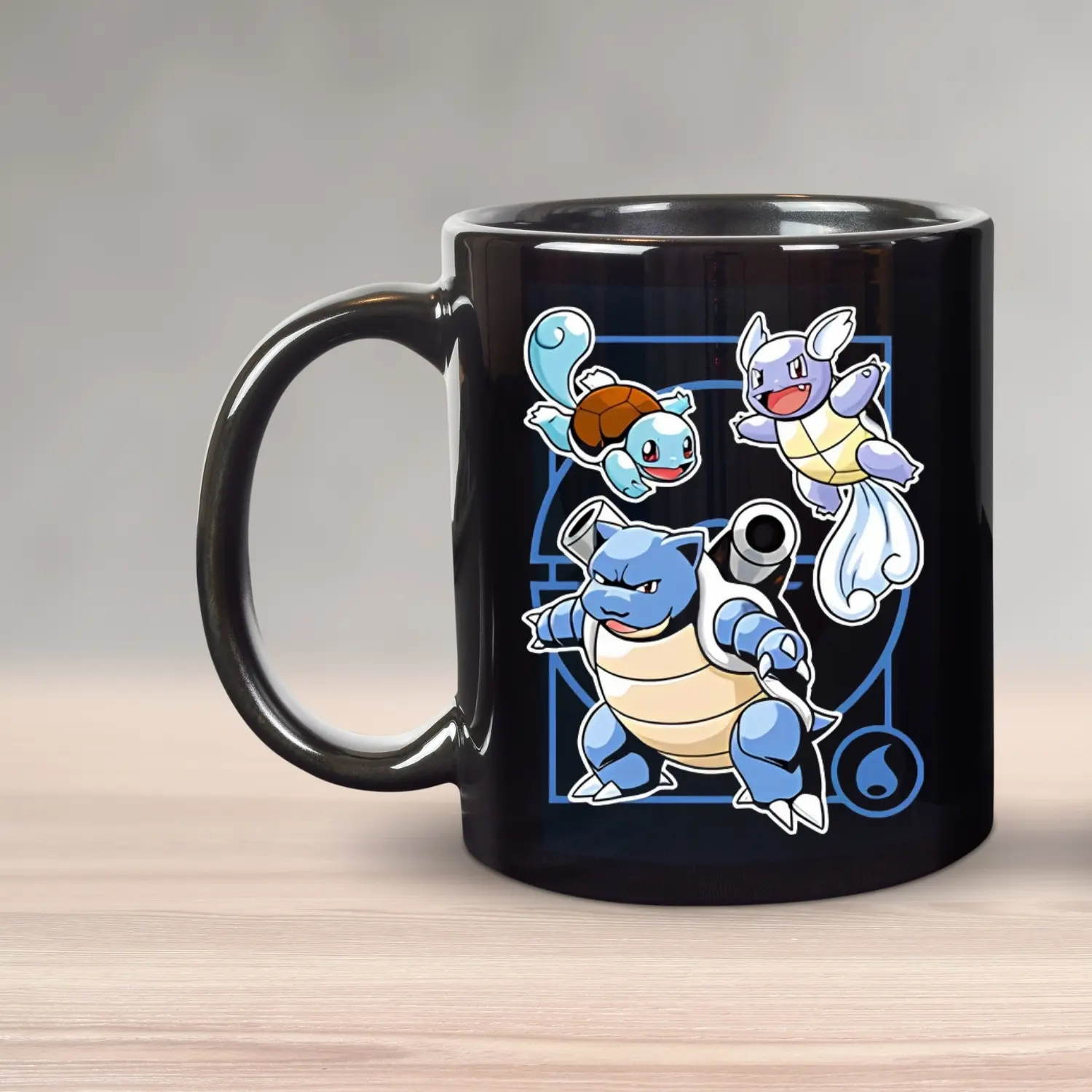 Japanese Squirtle, Wartortle and Blastoise Black Mug, Poke Fan Gift Anime Mug, Poke Father's Day Gift For Him, Pokedad Mug