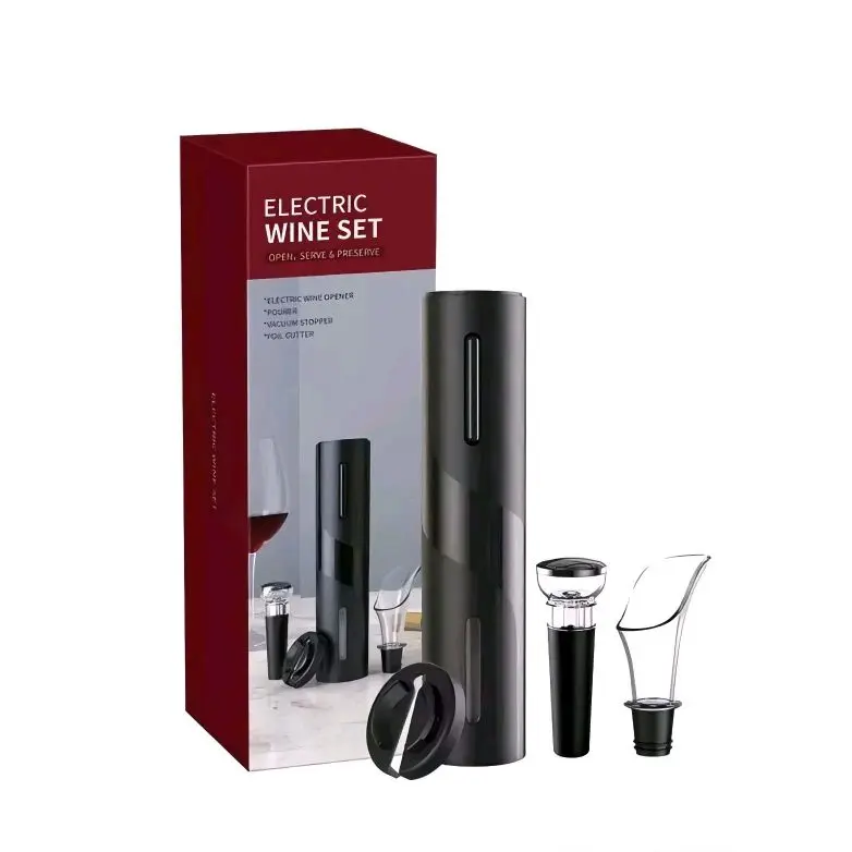 Stainless Steel Electric Wine Tool Set - Electric Opener, Decanter, Vacuum Stopper, Cork Extractor for Home Bar Opening, Serving, Preserving