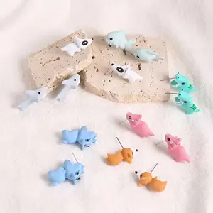 2Pcs/1Pair Animal Cartoon Stud Earrings for Women - Cute Bite Ear Jewelry