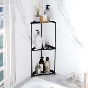 Standing Shower  Corner, 3 Tier Stainless Steel Shower Organizer Stand, Rustproof Corner Shower Shelves, Corner Shower  Bathroom Shower Stand, Black