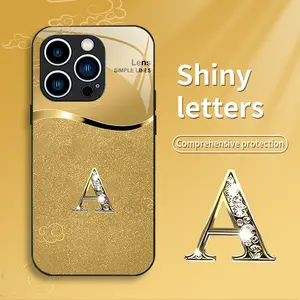 Suitable for [iPhone 12 Pro] New high-end golden auspicious cloud letter glass mobile phone case new business simple electroplating Metallic Paint glass mobile phone case affordable anti-fall anti-fingerprint 995