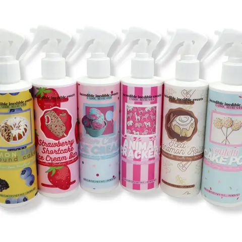 Incredible Inedible Sweets 8oz Bottle Fabric Freshener & Linen Spray - Alcohol-Free Antimicrobial Home Fragrance Decor with Premium Scents: Vanilla, Chocolate Chip Cookie Dough, Cotton Candy Ice Cream for Couches, Bedding