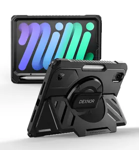 Dexnor Case for iPad mini 7 (A17 Pro) 2024/mini 6 2021 8.3 inch, Rugged Protective Case with 360° Rotating Hand Strap & Large Stand & Screen Protector & Pencil Holder Shockproof Full-Body Cover