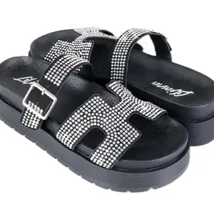 Black- Rhinestone. Sandal Walking Shoes Women Footwear Wedge Fashion Comfort Girl