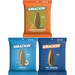 SMACKIN’ Sunflower Seeds 3-Flavor Variety Pack – 4oz Bags Cheddar Jalapeño, OG Original & Ranch Snack
