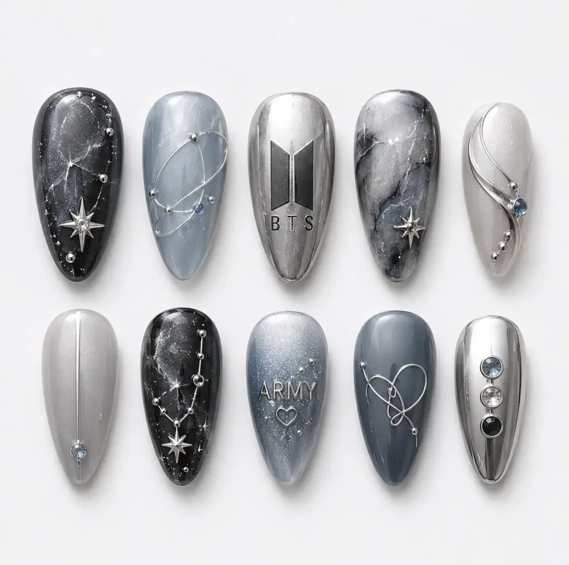BTS Press On Nails | Galaxy BTS Army Logo Nails | K-Pop Inspired Nail Set | Handmade Celestial ARMY Nails
