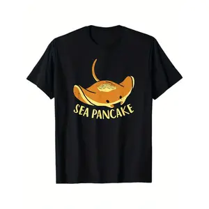 Manta Ray Graphic Tee - Sea Pancake Stingray Ocean Animal Design T-Shirt Casual Shirt for Marine Life Lovers, Scuba Diving Enthusiasts and Beach Vacation Wear - Funny Ocean Creature Apparel