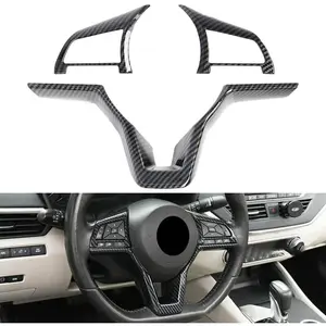 for Nissan Accessories Steering Wheel Trim Interior Decaration for Nissan Rogue Altima Sentra Kicks Leaf Versa (Carbon Fiber Black)