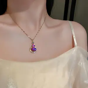 A Gourd-shaped Pendant Necklace with Purple Eye Stones, Featuring a Light Luxury and Niche Design. It Is Suitable as a Gift for Mother's Day, and Is Also Appropriate to Give to Your Girlfriend or Best Friend., for Teenager