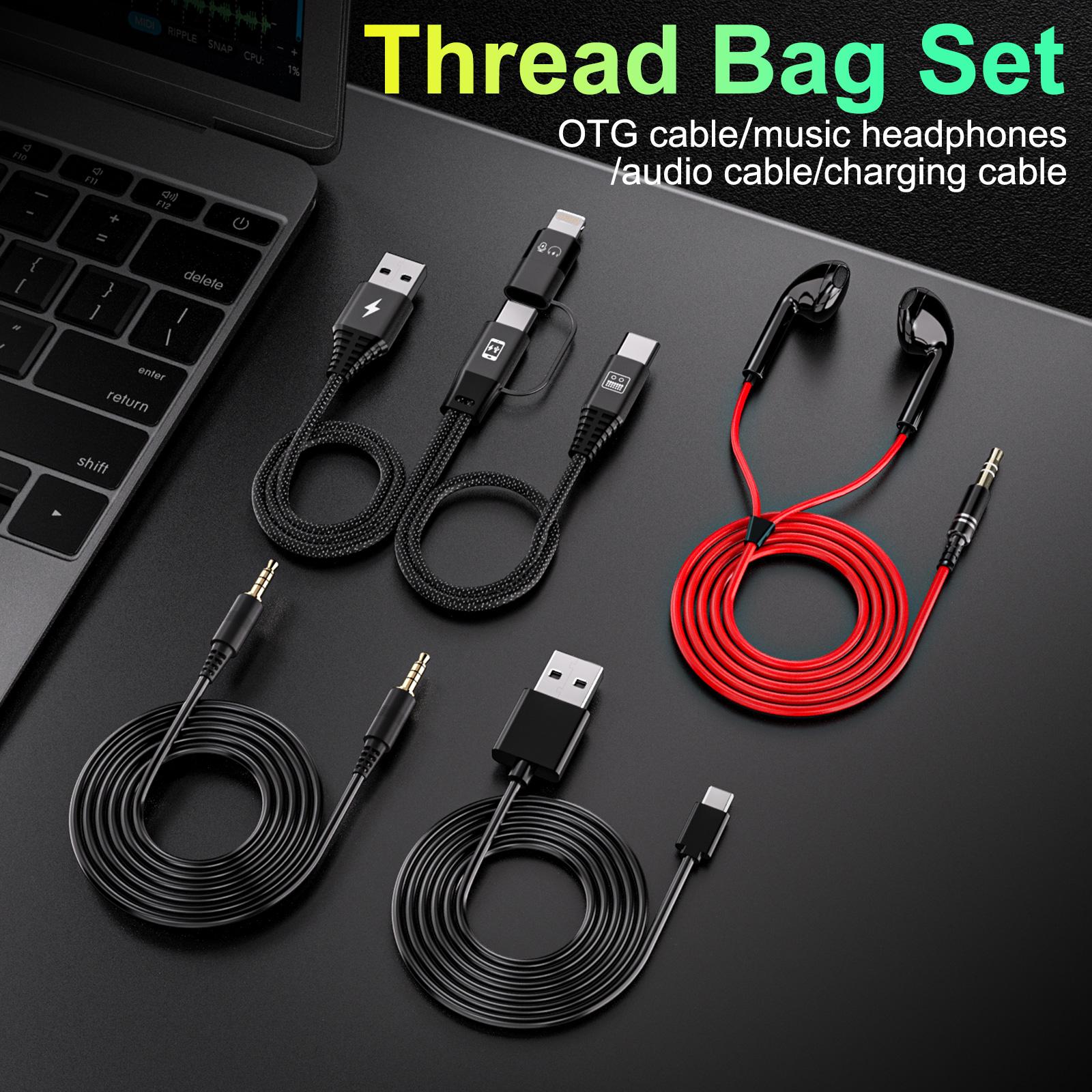 Tenlamp sound card connection cable kit, an accessory pack for the G10 sound card, including an OTG cable, charging cable, and monitoring headphones.