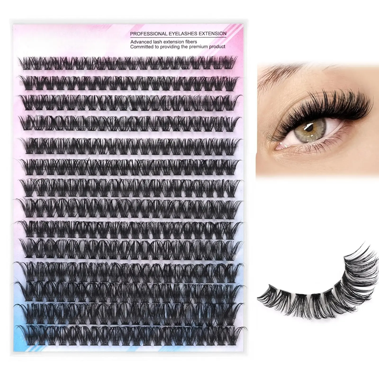 Lash Clusters 280pcs Individual Lashes Cluster Eyelash Extensions 50D 9-16mm Mix Eyelash Clusters Lash Extension for Self Application at Home (50D, 0.07D, 9-16mm)