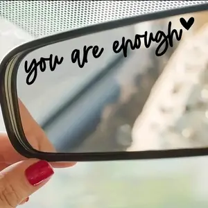 4PCS Car Rearview Mirror You Are Enough Sticker, Rearview Mirror Decal Sticker for Cars, Reflective Stickers, Car Accessories, Decals for Truck, Automotive, Universal Car Sticker, Vehicle Exterior Decoration 2pcs black & 2pcs Pink