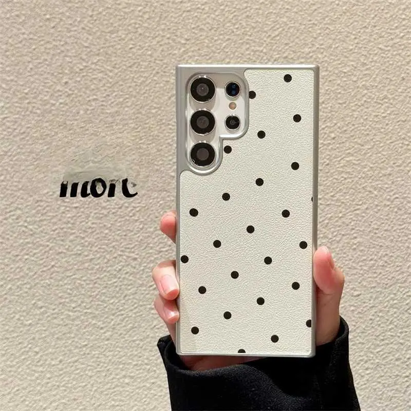 For Samsung Electroplated Lambskin For Galaxy S25 Ultra/S23/S24/S22 Plus Small Polka Dot Hard Case HNA25
