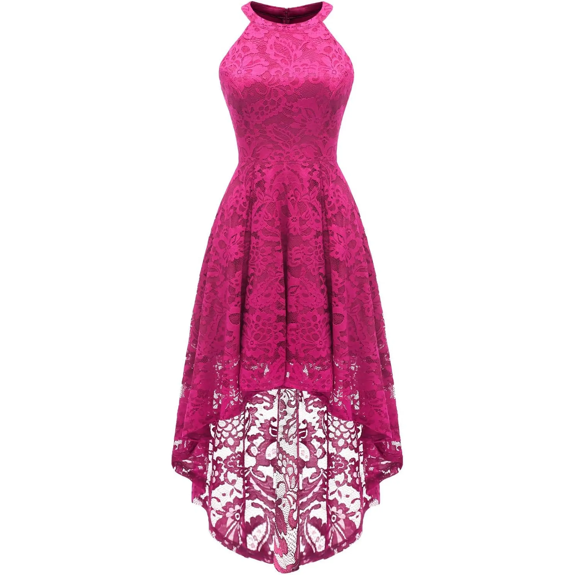 Dressystar Women Halter Lace Wedding Guest Dress Hi-Lo Cocktail Party Bridesmaid Formal Dresses Dressystar