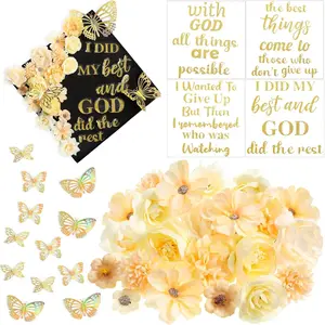 36 count DIY 2026 Graduation Cap Decorations Accessory Kit Include Faux Flower Heads Graduation Quotes Glitter Stickers  Butterfly for Grad Cap Topper DIY (,Inspirational)