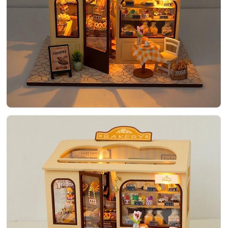 DIY Miniature Dollhouse Kit - Cozy Bakery Shop with LED Lights | Creative Handcraft Gift for Girls & Hobbyists
