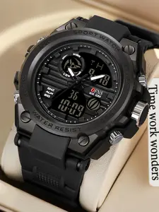 Men's Ofns Top Modern Waterproof Watch Night Glow Waterproof Multifunctional Sports Electronic Watch, Digital Quartz Timer Alarm Dual Display