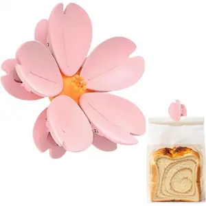 Pink Cherry Blossom Plastic Food Clamp Set, Magnetic Multifunctional Preservation Clip for Refrigerator, Suitable for Snacks and Bread Storage, Home Supplies Kitchen Decor Gift Decorations