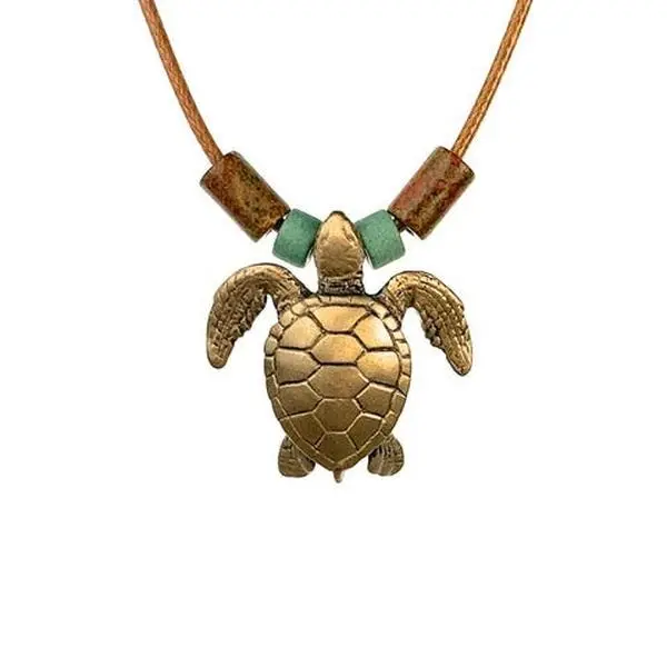 Bronze Turtle Necklace with Beads