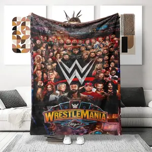 Ultra-Soft Printed Woolen Blanket, Soft Lightweight Blanket, Lightweight Flannel Blanket, Decorative Giftable Blankets, Wwe Wrestlemania Vegas Design, Ideal for Festive Seasons, Perfect Gift for Any Occasion