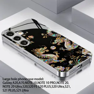 Double Dragon Pattern Electroplated Glass Case for Samsung S26-S20, Note20-Note10, a Series, Anti-Dirty, Fashionable, Trendy Phone Cover