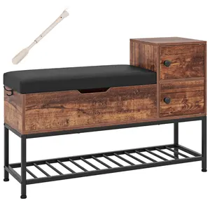 COSTWAY - Entryway Bench with Flip Top Box and 2 Door Cabinets for Entryway-Rustic Brown