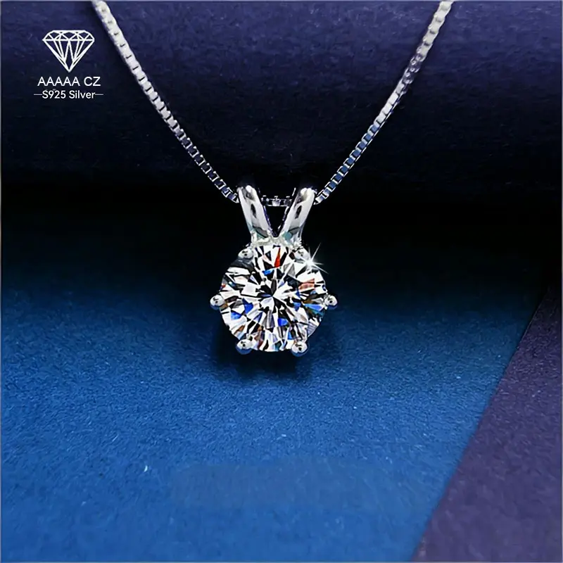Women's Elegant 925 Silver Crystal Necklace - 1 Carat 5A Cubic Zirconia Pendant, Diamond Look, Easy Glam Jewelry for Party Wear, Valentine Glow, Anniversary & Birthday Gifting
