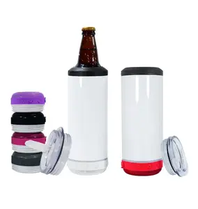 USA 25pcs 16 oz Cooler Sublimation Blank Tumbler with Music Player Speaker 4 In 1 Ceer Cola Soda Can 16 oz Cups with Lid Bulk Bottles Drinkware