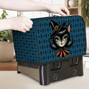 Vintage Halloween Black Cat Sexy Sexton Mid Century Modern Blue 2 Slice Toaster Cover
