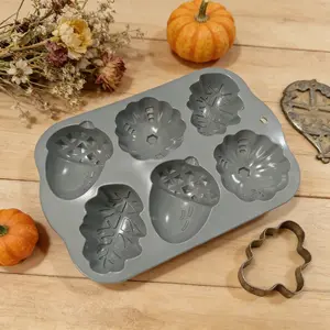 6 Cavity Fall Silicone Baking Molds, Acorn Pumpkin Maple Leaf Molds, Food Grade BPA Free, Non Stick Easy Release, Reusable, For Chocolate Cake, Dishwasher Safe